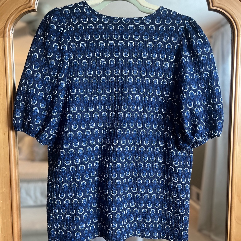 Loft Navy Blue Patterned Blouse - image 5